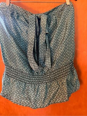 Nanette Lepore Blue and Off-White Patterned Strapless Tie-Front Top NWT